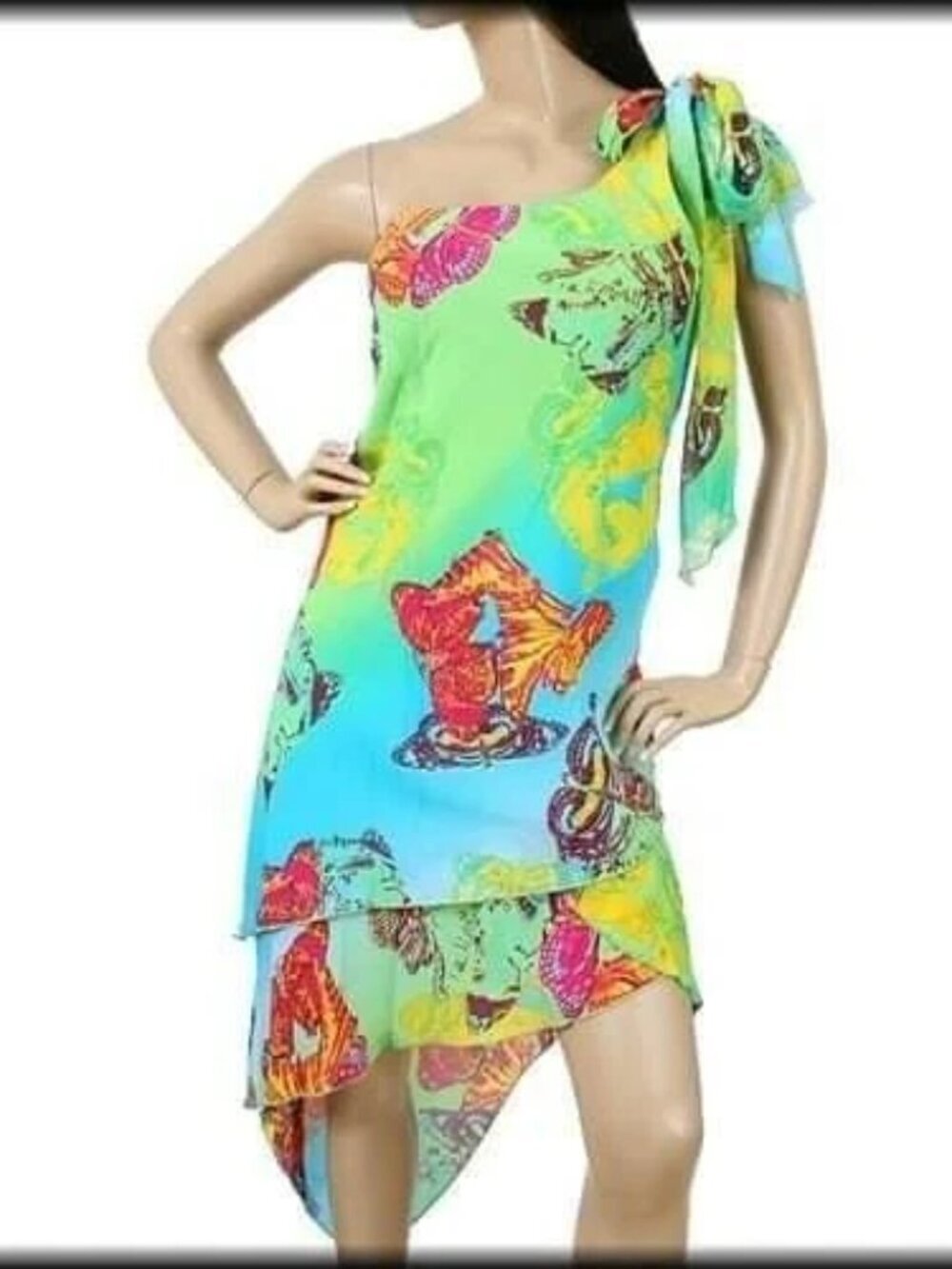 Dress-U-by Sharon Green Bold Print Midi Dress Multicolor Womens Ruffle Tiered